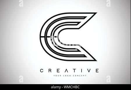 C Schreiben Logo Monogramm Design. Kreative C Schreiben Symbol mit schwarzen Linien Vektor Illustration. Stock Vektor