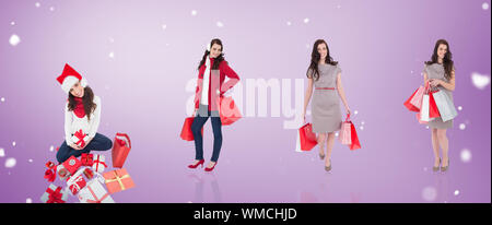 Das zusammengesetzte Bild von verschiedenen eleganten brunettes gegen lila Vignette Stockfoto