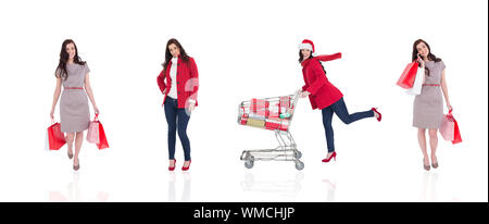 Das zusammengesetzte Bild von verschiedenen eleganten brunettes auf weißem Hintergrund Stockfoto