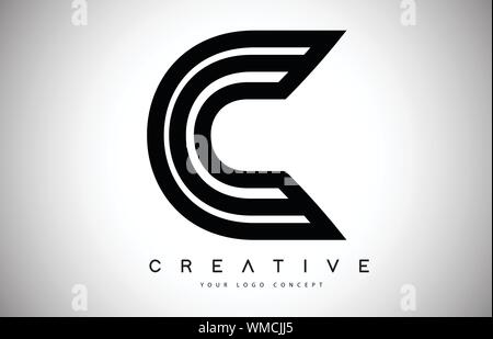 C Schreiben Logo Monogramm Design. Kreative C Schreiben Symbol mit schwarzen Linien Vektor Illustration. Stock Vektor