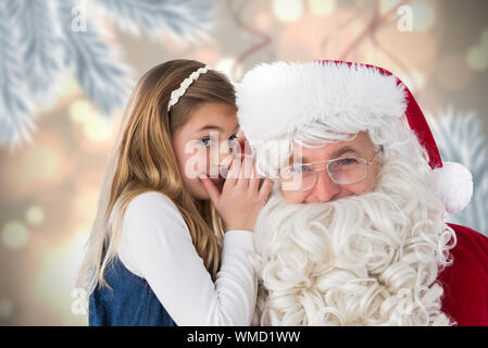 Santa hören zu wenig Mädchen gegen digitale hängenden Christbaumkugel Weihnachten Dekoration Stockfoto