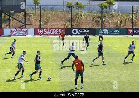 Lissabon. 4. Sep 2019. Spieler von Portugal besuchen eine Schulung in der Cidade do Futebol (Fußball Stadt) Trainingslager in Oeiras, Stadtrand von Lissabon, Portugal, an Sept. 4, 2019, im Vorfeld der UEFA EURO 2020 nähere Bestimmung entsprechen. Credit: Pedro Fiuza/Xinhua Stockfoto