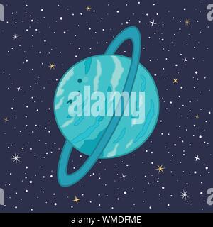 Cute Planet Uranus Sonnensystem mit lustigen lächelndes Gesicht cartoon Vector Illustration Stock Vektor