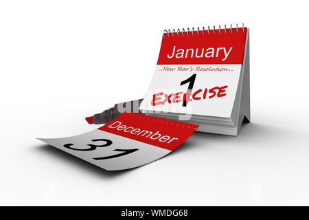Das zusammengesetzte Bild im neuen Jahre Auflösungen auf Januar Kalender Stockfoto