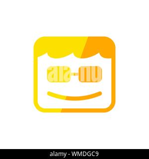 Geek, Lächeln Quadratisch Gelb Vektor Symbol Grafik Logo Design Template Stock Vektor