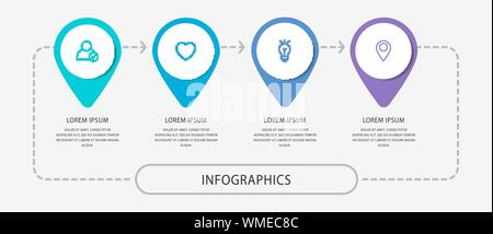 Vektor modernen Infografik flachbild Vorlage pin für vier Papieretikett, Diagramm, Grafik, Präsentation. Business Konzept mit 4 Optionen und markiert. Leerzeichen Stock Vektor