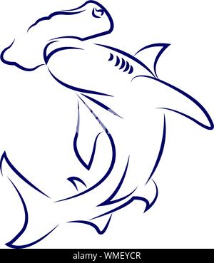 Schwarze und weiße lineare Paint zeichnen hammerhead Abbildung Stock Vektor