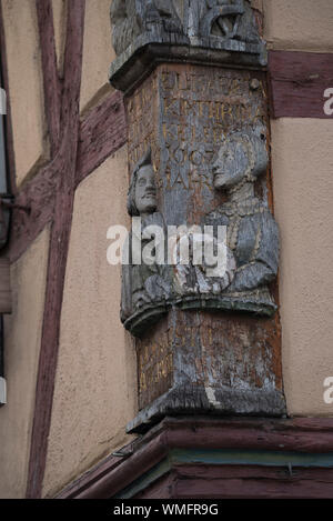 Historische Holzschnitzerei, Bad Mergentheim, Taubertal, tauber-Franken, Baden-Württemberg, Heilbronn - Franken, Deutschland Stockfoto