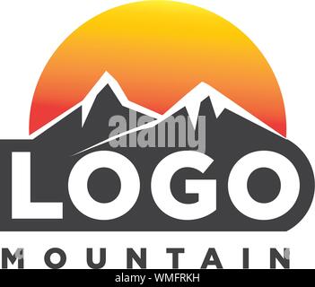 Montain Logo mit Sonnenuntergang Vector Template Stock Vektor