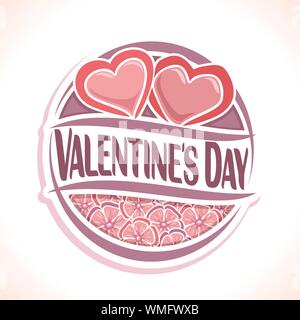 Vektor logo für Valentinstag, runde rosa Abzeichen mit floral background. Stock Vektor