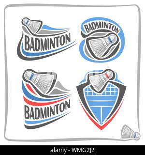 Vektor abstrakte Logo für Badminton, Anzeichen für Sport Club, Badminton Federball über Net im Ziel fliegen, isolierte sporting Symbole auf Weiß. Stock Vektor