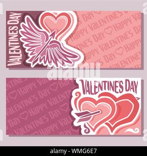 Vektor Banner für Valentinstag, rosa Flyer mit Pfeil durchbohrten Herzen. Stock Vektor
