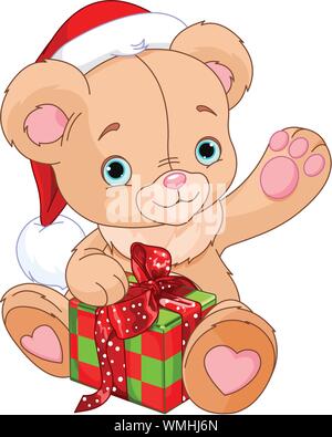 Weihnachten Teddy Bear Holding Geschenk Stock Vektor