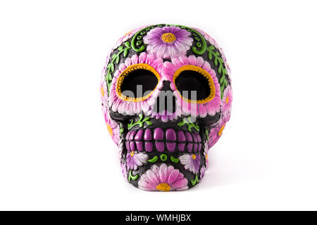 Typisch mexikanischen Schädel gemalt auf weißem Hintergrund. Dia de los Muertos. Stockfoto