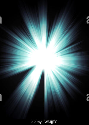 Helles blaues Licht Burst, Explosion auf dunklem Hintergrund. Stockfoto