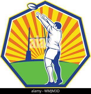 Rugbyspieler werfen Lineout Ball Retro Stock Vektor