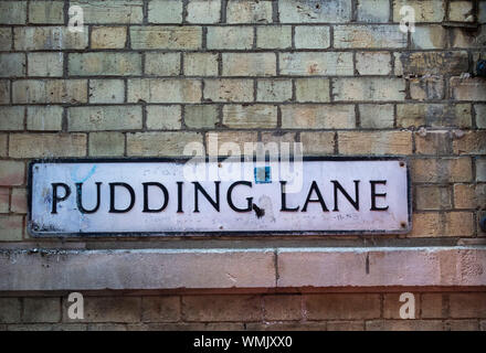 Pudding Lane street sign St. Albans, Hertfordshire, Großbritannien Stockfoto