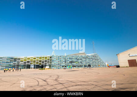 Kotka, Finnland - 28 August 2019: Blick auf das maritime Zentrum Vellamo. Stockfoto