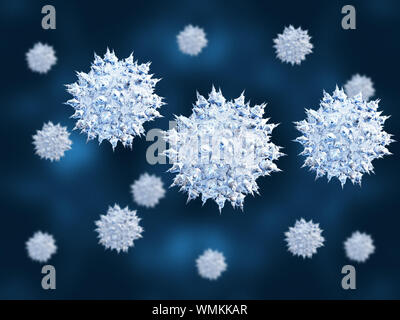 Abstrakte Darstellung von blauer Virus Zellen angreifen Hintergrund. Stockfoto