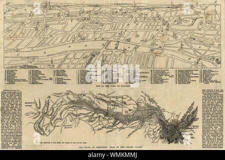 Taste, um die Ansicht von Glasgow. Die Flut an der Sheffield: Loxley Tal plan 1864 Karte Stockfoto