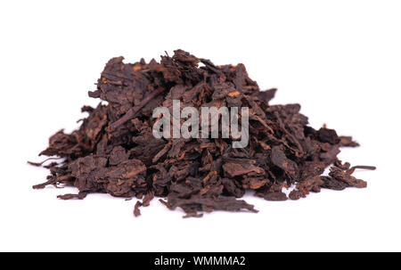 Chinesischer Tee Shou Puer. Gedrückt fermentiert Pu-erh Tee. Makro Nahaufnahme. Aromatische schwarz puer Tee. Gesundes Getränk. Stockfoto