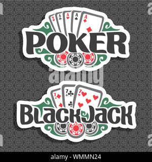 Vektor logo für Poker und Black Jack: Karten der vier von Art-aces für Glücksspiel Poker, Chips für Casino, Karte Kombination von Sevens. Stock Vektor