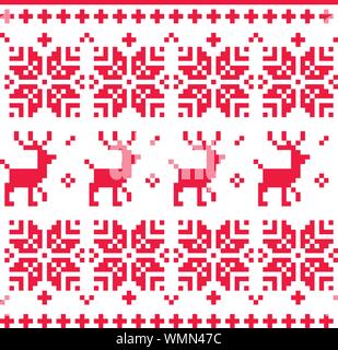 Nordic nahtlos gestrickt Weihnachten Muster Vektor (rot) Stock Vektor