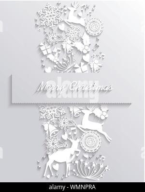 Frohe weiße Weihnachten 3d Grußkarte weiße Dekoration Stock Vektor