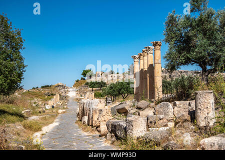 Die griechischen und römischen Ruinen in der Dekapolis Stadt Gadara, Jordanien gefunden. Stockfoto