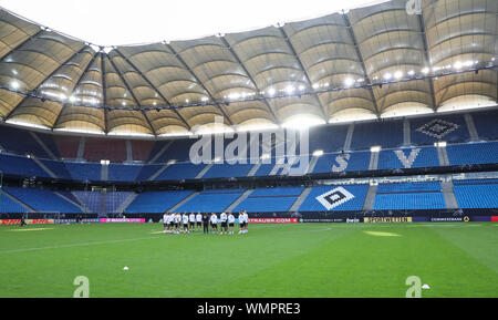 Hamburg, Deutschland. 05 Sep, 2019. Fussball: Abschließende Ausbildung Deutschland. Die deutschen Spieler sind in einem Kreis. Credit: Christian Charisius/dpa/Alamy leben Nachrichten Stockfoto