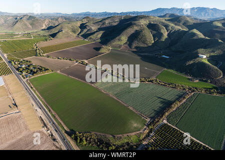 Luftaufnahme von Santa Rosa Valley Farm Felder und Zitrusfrüchten im malerischen Ventura County, Kalifornien. Stockfoto