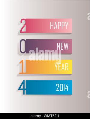 Glückliches Neujahr 2014 bunten Label Abbildung Stock Vektor