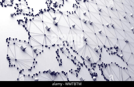 3D-Illustration und Konzept der internationalen Logistik von Vereinbarungen und International Business. Netzwerke und Unternehmen auf der ganzen Welt Stockfoto