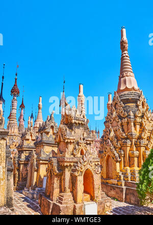 Die Ruinen der alten Stupas in Kakku Pagoden archäologische buddhistischen Seite, auf Pa-Oh Gründen der Shan Staat befindet, Myanmar Stockfoto