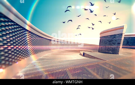 Nahaufnahme Bild der minimalistischen Metallstruktur.Laufsteg oder Rampe und Städtisches Zutritts-Konzept.Moderne Architektur Detail Stockfoto