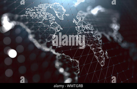 Logistik und internationale Sendungen. Unternehmenskommunikation auf der ganzen Welt. Big Data Management.3d Illustration.Weltkarte und Netzwerkkonzept Stockfoto