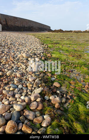 Die Flut Linie auf einem Kiesstrand in Jersey, Channel Islands Stockfoto