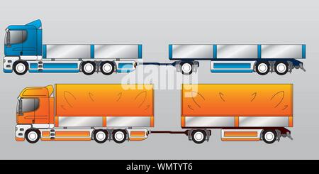 LKW mit zwei und drei-Achs-Anhänger Stock Vektor