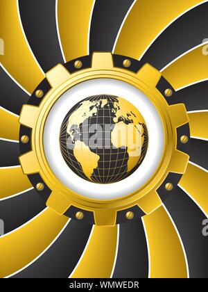 Goldene Zahnrad und Globe Stock Vektor