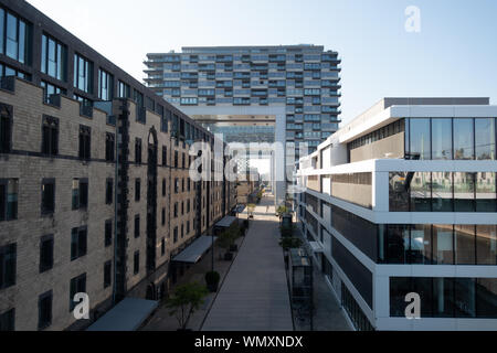 Bürogebäude und Kran Häuser im Rheinauhafen, Köln, Deutschland. Stockfoto