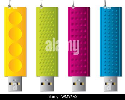 Verschiedene usb-sticks mit Seilen Stock Vektor