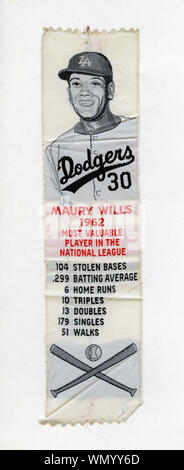 Lesezeichen, die Los Angeles Dodgers star Baseball player Maury Wills und zum Gedenken an seine 1962 MVP Saison genäht Stockfoto