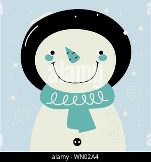 Niedliche handgezeichneten Retro-stilisierte Schneemann Stock Vektor