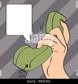 Hand, die ein Telefon, Pop-Art-illustration Stock Vektor