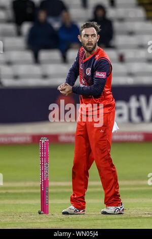 CHESTER LE STREET, ENGLAND SEPT 4TH Glenn Maxwell von Lancashire Blitz während der Vitalität Blast T20 Match zwischen Lancashire und Essex im Emirates Riverside, Chester Le Street am Mittwoch, 4. September 2019. (Credit: Mark Fletcher | MI Nachrichten) Stockfoto