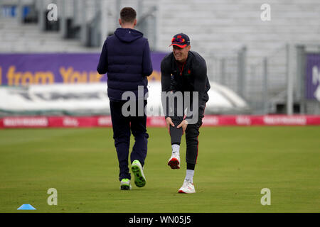 CHESTER LE STREET, ENGLAND SEPT 4TH Keaton Jennings von Lancashire Blitz erwärmt vor der Vitalität Blast T20 Match zwischen Lancashire und Essex im Emirates Riverside, Chester Le Street am Mittwoch, 4. September 2019. (Credit: Mark Fletcher | MI Nachrichten) Stockfoto