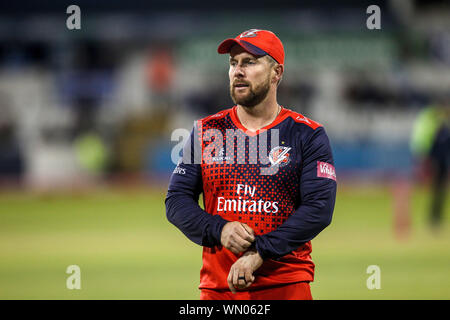 CHESTER LE STREET, ENGLAND SEPT 4. Steven Croft von Lancashire Blitz während der Vitalität Blast T20 Match zwischen Lancashire und Essex im Emirates Riverside, Chester Le Street am Mittwoch, 4. September 2019. (Credit: Mark Fletcher | MI Nachrichten) Stockfoto