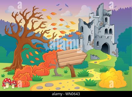 Herbst Thema mit Burgruine 4 Stock Vektor