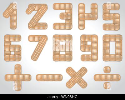 So richten Sie eine Nummer von 0 bis 9 plus andere mathematische Zeichen Stock Vektor