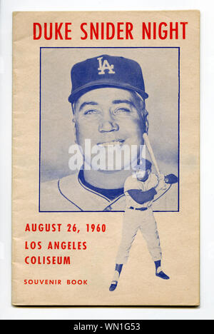 "Souvenir" an der Memorial Coliseum in Los Angeles am August 26, 1960, Dodger star player Herzog Snider, der seine Karriere in Brooklyn in den späten 40er Jahren begann und wurde in die Hall of Fame im Jahre 1980 gewählt. Stockfoto